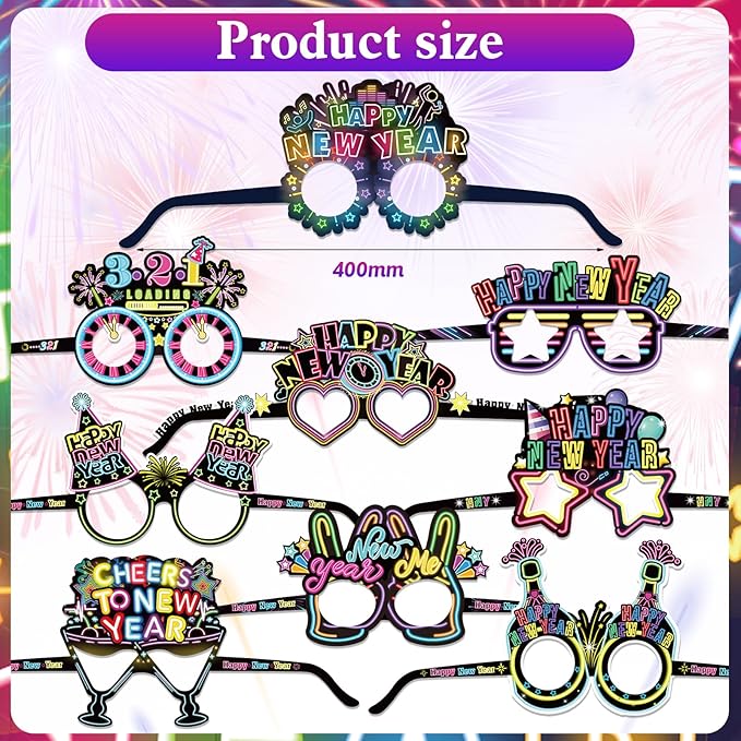 HOWAF 36 Pcs Glitter New Year's Eve Party Supplies Kit, 2026 Happy New Year Eve Shiny Firework Party Supplies-New Year Headband Eyeglasses New Year Top Hats New Year Fringed Noisemaker