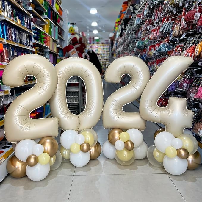 Number 2 Balloon Beige,40 Inch Large Cream Foil 2 Helium Balloons for Boys Girls Birthday Anniversary Decorations
