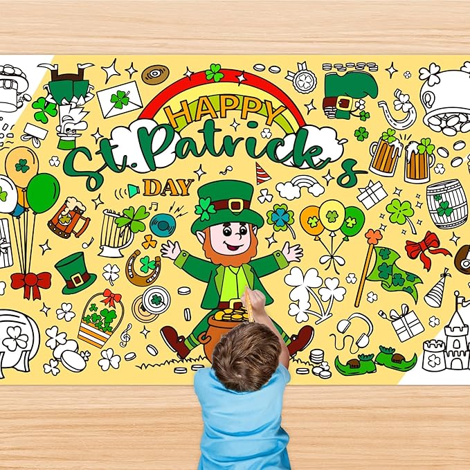 St Patricks Day Coloring Tablecloth/Poster, St Patrick Day Decorations, 72" X 30" Gaint Paper Coloring Tablecloth for Kids Crafts Activities, DIY St Patricks Party Supplies Gifts for Classroom Family
