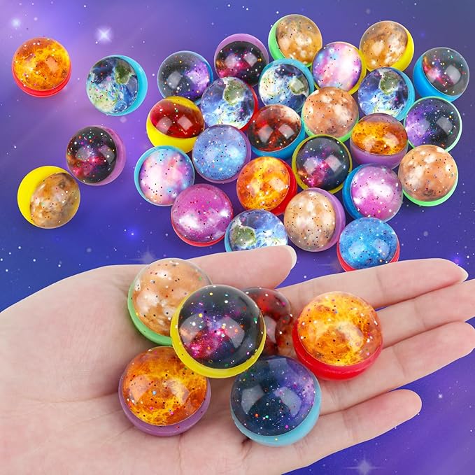 Hxezoc 24 Pcs Galaxy Bouncy Balls for Kids, 32mm 6 Styles Space Rubber Bounce Balls Bulk for Party Favors, Goodie Bag Fillers, Easter Gift Bag Stuffers, Basket Stuffers, Classroom Prizes