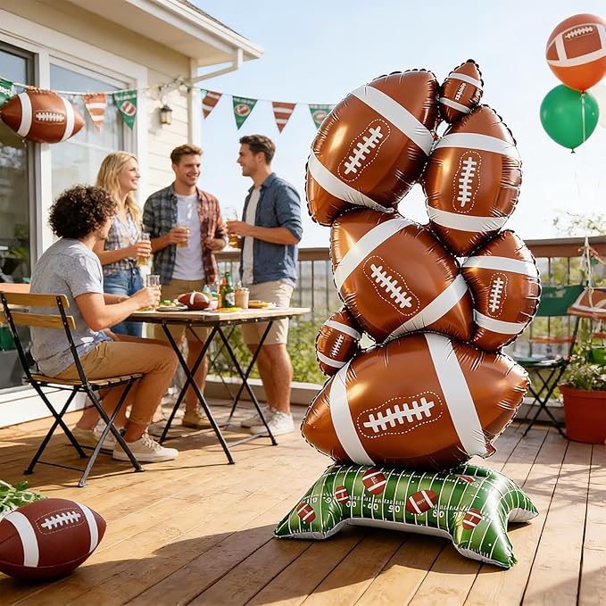 2-Piece Football Party Decoration Set - 5 ft Large Self Standing Football Foil Balloons, Suitable for Game Day Celebrations and Sports Themed Party Decorations (Football Pile)