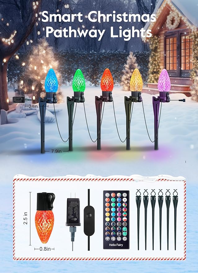 Brightown Smart C9 LED Christmas Lights Outdoor House, 50Ft 75 LED RGB Christmas Pathway Lights with 58 Preset Modes, App or Remote Control, Music Sync, Memory and Timer Function for Indoor/Outside