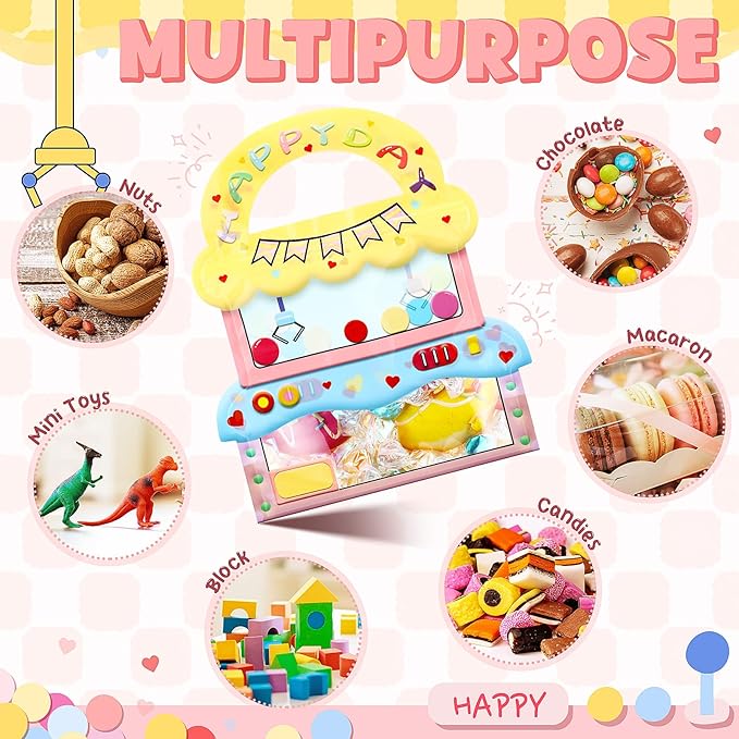 Fullhawl 24 Pcs Cute Claw Machine Goodie Bags for Kids Birthday Party Favor Cartoon Goodie Bags with Handle Plastic Reusable Resealable Candy Storage Packaging for Baby Shower Classroom Supplies