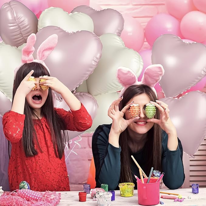 Baby Pink Heart Balloons: 10PCS 18inch Pastel Pink Beige Foil Heart Balloons for Girls Birthday Baby Shower Valentines Decorations