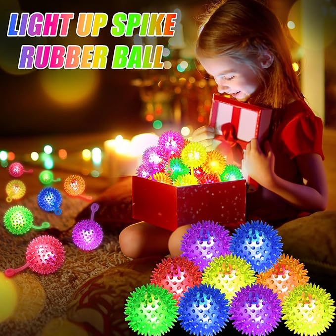 100PCS Light Up LED Bouncy Balls for Toddlers 1-3 Years - Flashing Sensory Toys, Child-Safe Rubber Ball with 6 Colors, Bulk Party Favors & Carnival Prizes for Kids, Stress Relief Toys for Adults