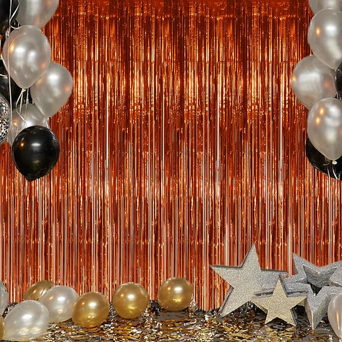 2 Pack Foil Fringe Backdrop - Bronze Shiny Tinsel Curtains for Party Decoration/Photo Booth Props - 3.3x6.6 FT Metallic Foil Backdrop for Birthday, Wedding, Graduation, Christmas.
