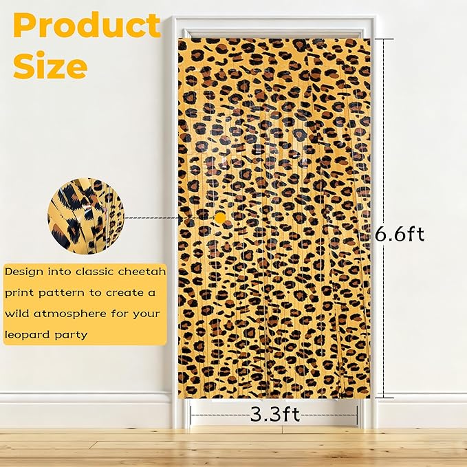 4 Pack Cheetah Print Foil Backdrop, Cheetah Print Birthday Decorations, Leopard Jungle Safari Bachelorette Backdrop 3.3×6.6ft Thickened Fringe Curtains for Photo Booth & Party Entrance