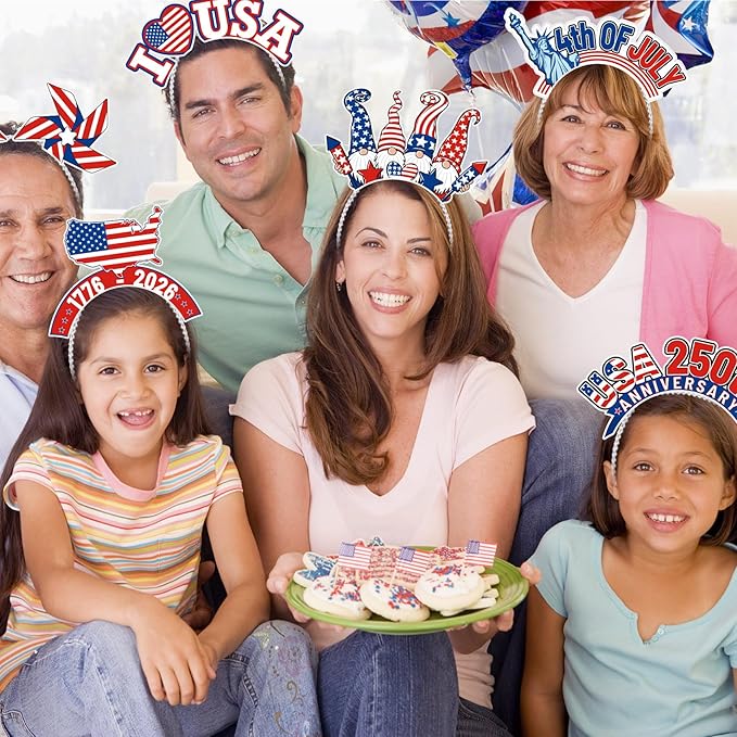 Blosssound 16 Pcs 250th Anniversary USA Headband 250th USA Patriotic Party Favor Gift Paper Head Bopper Independence Day Headwear Dress up 4th of July Party Costume Accessories Photo Prop Decor Supply