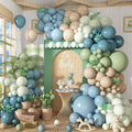 Dusty Blue Sage Green Balloons Garland Arch Kit, 117 Pcs Double Stuffed Fog Blue Light Blue Green Sand White Balloons for Baby Shower Bridal Shower Birthday Wedding Anniversary Ocean Party Decorations