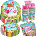 175 Pcs Aloha Tropical Flamingo Party Supplies Set - Serves 25, Hawaiian Luau Disposable Tableware, Includes Plates, Cups, Napkins, Forks, Spoons, Knives for Summer Beach Birthday Pool Decorations