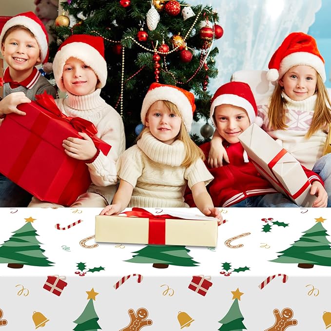 6 Pack Christmas Tree Tablecloth Disposable Plastic Tablecloth Table Cover for Christmas Party Decoration Supplies 54 x 108 Inches (Christmas Tree)