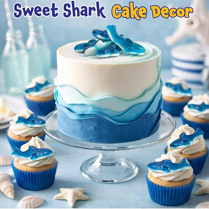 Gummy Sharks - 11 Ounce Bag - Blue Shark Gummies - Raspberry Marshmallow Flavor - Blue Candy for Goodie Bags, Gifting, Snacking and Dessert Decorating