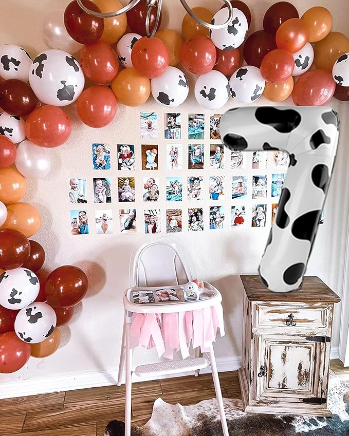 Cow Print 40 Inch 1st Number Balloon, Unisex Birthday Decorations, Farm Animal Party Supplies, Self Sealing, Reusable