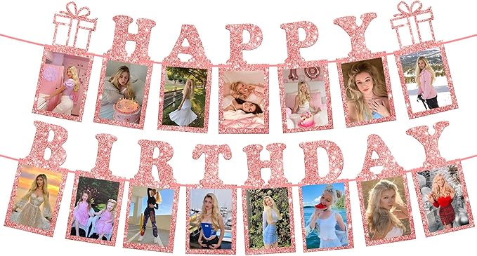 KatchOn, Glitter Rose Gold Happy Birthday Banner - Big 10 Feet, Pre Assembled | Happy Birthday Photo Banner for Sweet 16 Party Decorations | Rose Gold Birthday Banner for Happy Birthday Decorations