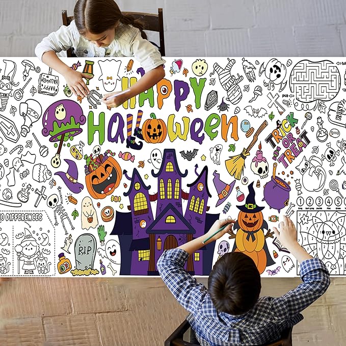 BCCSNNM Halloween Giant Coloring Posters for Adult Halloween Crafts Coloring Paper Tablecloth DIY Drawing Blank Tablecover for Home Party Decorations Supplies,31.5 x 72 Inch