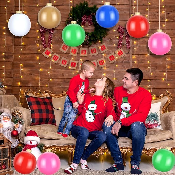 12 Pack Inflatable Christmas Ornaments for New Year Festive, Large Blow up Christmas Balls for Front Door Yard Tree Hanging Decoration (9 Inch)