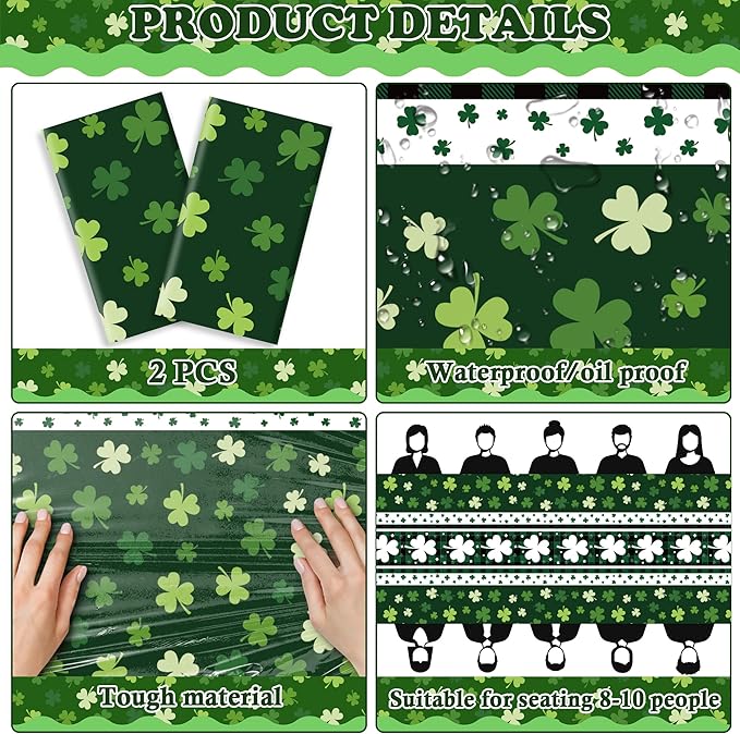 OHOME St Patricks Day Decorations - 2 PCS Shamrock Tablecloth | St Patricks Day Party Favors Supplies Decor Indoor Outdoor - St Patrick's Day Table Runner Covers Backdrop Banner for Home Kitchen