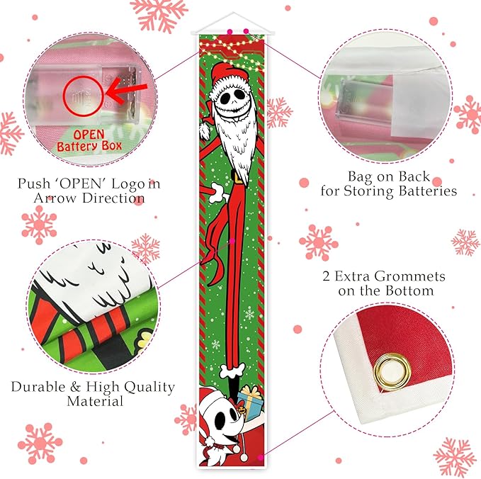 Jack Sally Lighted Banners Porch Signs Christmas Decor Christmas Nightmare Banner Christmas Decorations Outdoor Party Home