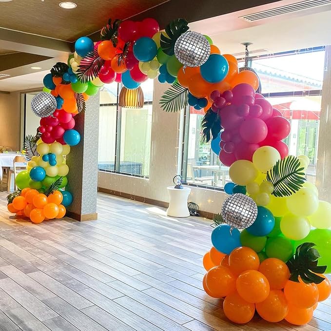 Tropical Balloons Garland Arch Kit, 130Pcs Hawaii Balloon Arch Kit, 18 10 5 Inch Summer Green Hot Pink Orange Yellow Balloons, Hawaii Party Decorations for Swimming Surfing Beach Party Birthday