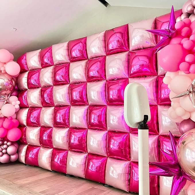 Hot Pink and Rose Double Sided Square Foil Balloons Wall,19 Inches Pink Metallic Foil Balloons Tunnel Arch Kit for Girls Bachelorette,Wedding,Anniversary,Valentine's Day Party Background Decoration
