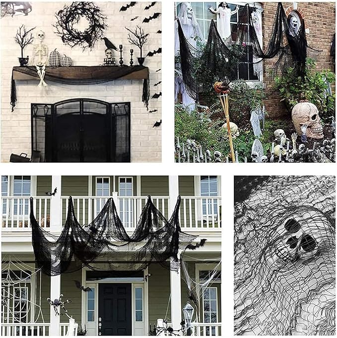4 Pack Halloween Creepy Cloths, Scary Spooky Cloth Creepy Gauze, 30 x 72inch Freaky Loose Weave Creepy Cloth, Decorations for Haunted Houses Props Halloween Wall Outdoor Indoor Decor (Black)
