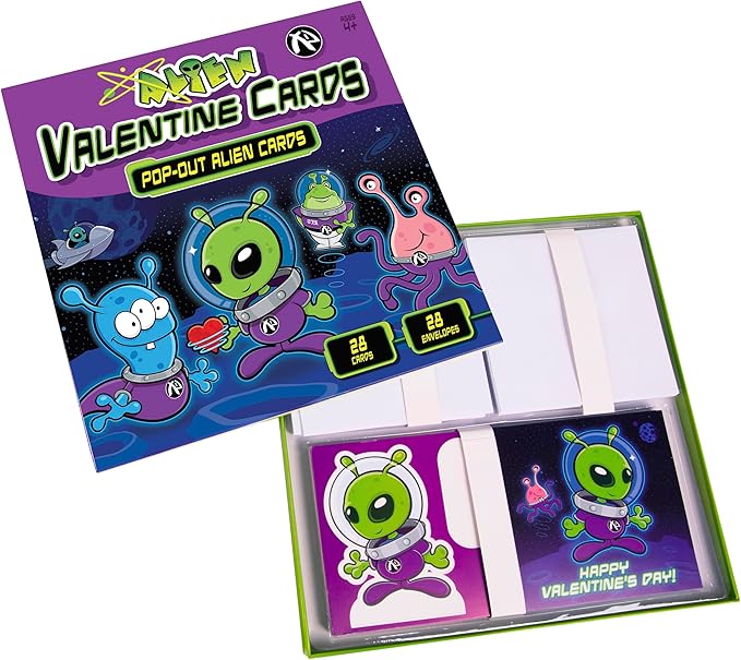 Kangaroo 28 Pack Alien Pop Out Bulk Funny Valentines Day Cards for Kids School - Includes Envelopes & Stickers, Fun Space Themed Valentines for Class Exchange Cards, School Party Favors for Boys