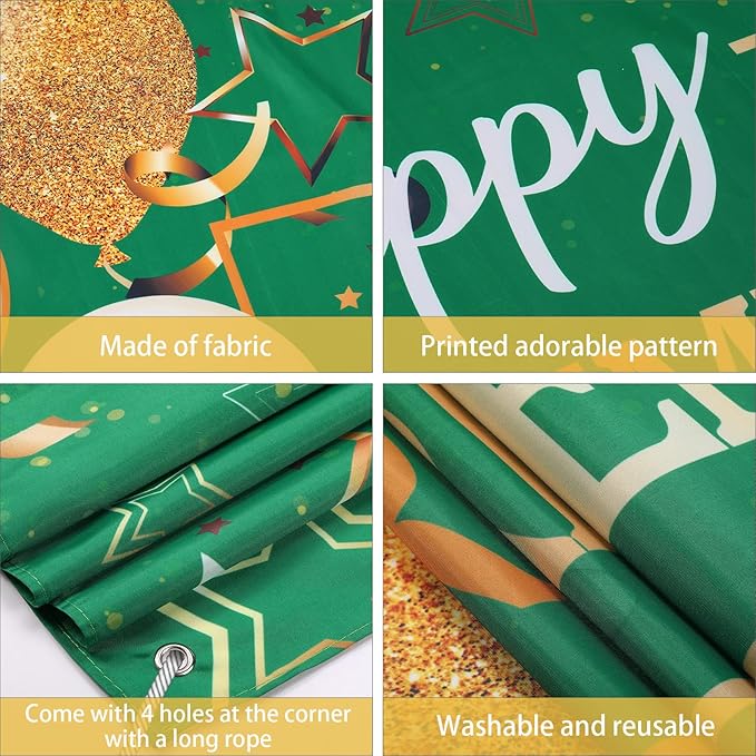 Blulu Retirement Party Decorations, Extra Large Fabric Retire Sign Banner Photo Booth Backdrop Background with Rope for Retirement Party Favor(72.8 x 43.3 Inches,Green and Gold)