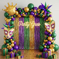 Mardi balloon garland arch kit Purple green gold with star Crown and Crown Mask Balloons for Gorgeous Funny Grand Fat Tuesday Party decorations