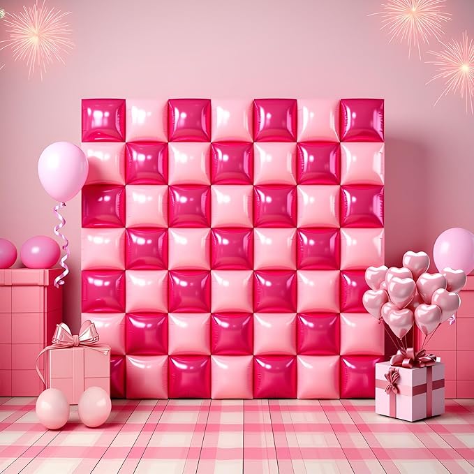 50 PCS Hot Pink Square Foil Balloons, Reusable Double Sided Mylar Balloons for DIY Balloon Arch & Wall Backdrop, Ideal for Wedding Birthday Bachelorette Graduation Baby Shower Party Decorations
