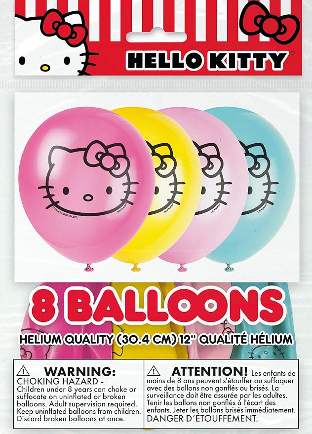 Hello Kitty Balloons | Set of 9 | Large 25" Hello Kitty Balloon (1) and 12" Balloons (8) | Sticker | Hello Kitty Birthday Decorations and Party Supplies | Officially Licensed