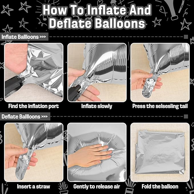 Silver Square Foil Balloons Wall, Double Sided Chrome Silver Balloons Tunnel Arch Kit Backdrop for Birthday Graduation New Year Baby Shower Wedding Holiday Theme Party Decoration