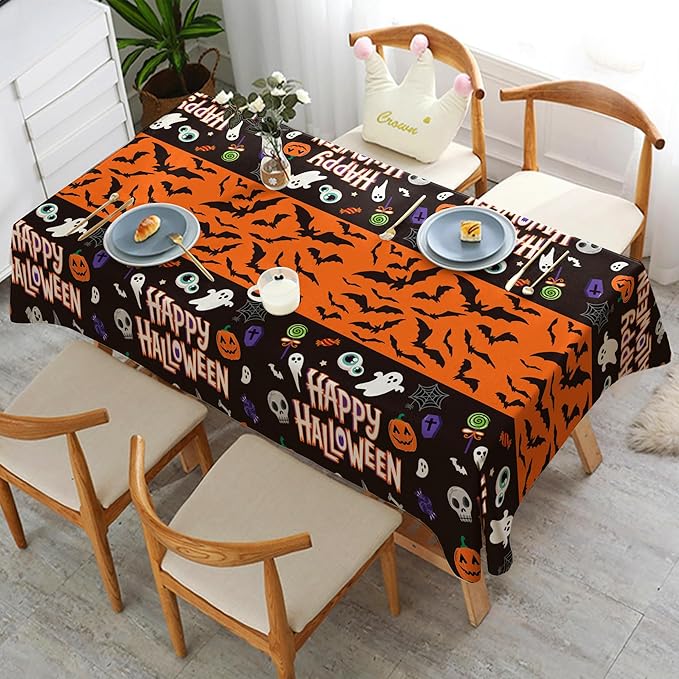 OHOME Halloween Decorations - 2 Pack Plastic Tablecloth for Halloween Party Decorations | Skeletons Bats Ghosts Pumpkin Table Decor for Outdoor Indoor Party Favors Supplies Backdrop Banner