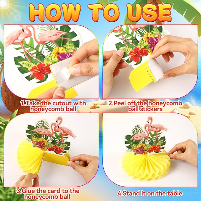 10 Pieces Hawaiian Luau Honeycomb Table Centerpiece, Hawaiian Themed Party Decorations Hawaiian Centerpiece Table Decorations for Summer Beach Pool Party Birthday Wedding Decor