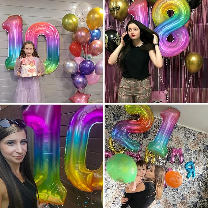40 Inch Rainbow Number Balloon 1, Large Number Foil Balloons Mylar for Girl Boy Birthday Party Celebration Decorations Supplies, Digital Balloons for Wedding Anniversary Events Decorations
