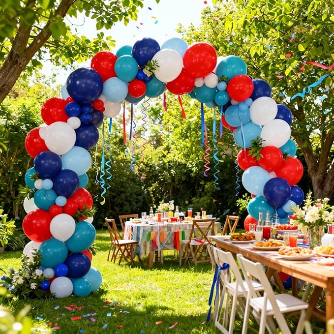 Red Blue White Balloons, 60Pcs 12 Inch Red Navy Light Blue Dusty Blue White Balloons for Baseball Birthday Party Baby Shower 4th of July Decorations