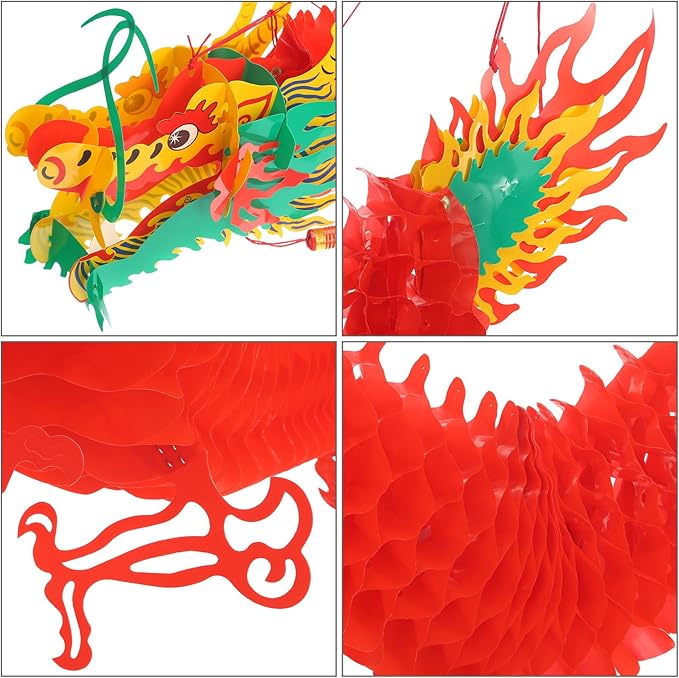 Bememo 6.6 Feet 3D Chinese New Year Dragon Decorations Hanging Paper Dragons Garland Lunar New Year Chinese Spring Festival Lantern Festival Decorations