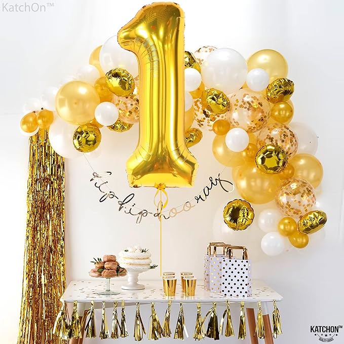 KatchOn, Gold Number 1 Balloons For First Birthday - 40 Inch | Number 1 Balloons for 1st Birthday | 1 Balloons for 1st Decorations | Gold One Balloon For Happy Anniversary Decorations