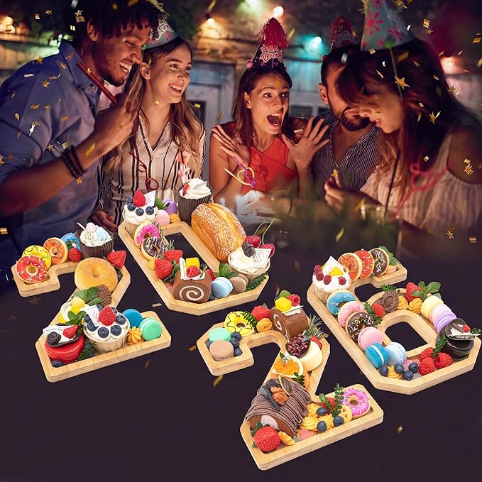 4PCS Wooden Graduation Decorations Number Charcuterie Board Box-(with 14 Balloons) 2026 Charcuterie Numbers Fillable Food Graduation Party Supplies