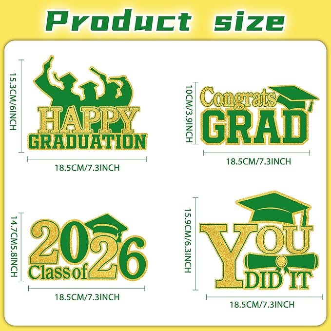 4Pcs Graduation Decorations Class of 2026 Wood Table Centerpieces Congrats Grad Wooden Sign Graduation Table Toppers Congratulate Tiered Tray Decor for 2026 Graduation Party (Green-Gold)
