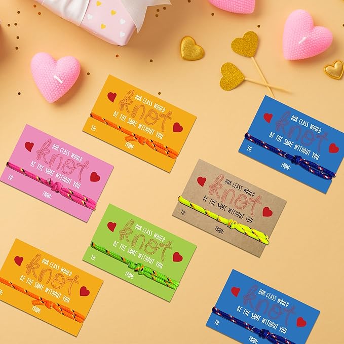Valentines Day Gifts for Kids Classroom from Teacher to Student - 30 Pack Bulk Knot Friendship Bracelet Valentines for 3rd 4th 5th Grade, Non Candy Valentine Party Favors for School Class Exchange