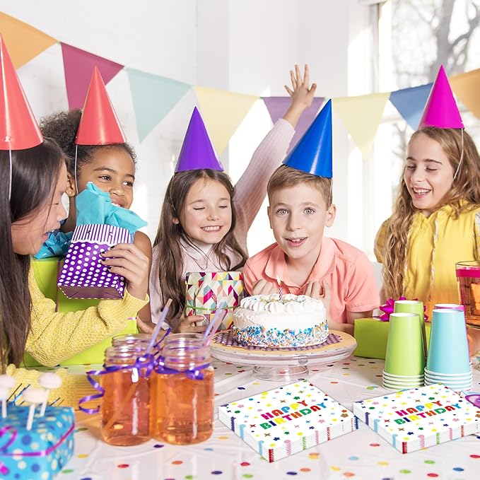50 Pack Birthday Party Napkins, Disposable Rainbow Polka Dot Napkins Cocktail Beverage Napkins for Happy Birthday Party Decoration