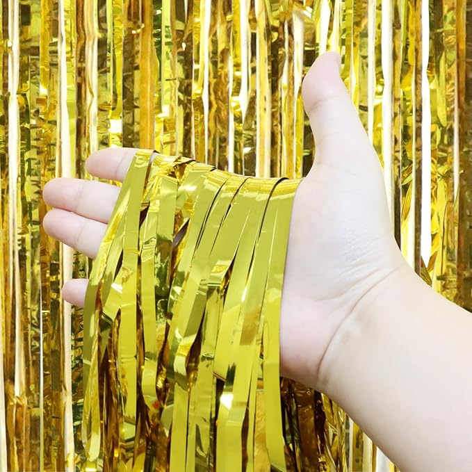 Homiest 6 Pack Gold Tinsel Backdrop, 3.3x6.6 FT Metallic Tinsel Foil Fringe Curtains Party Decorations, Birthday Door Streamers for Baby Shower Wedding, Photo Booth Props Background Wall Decor
