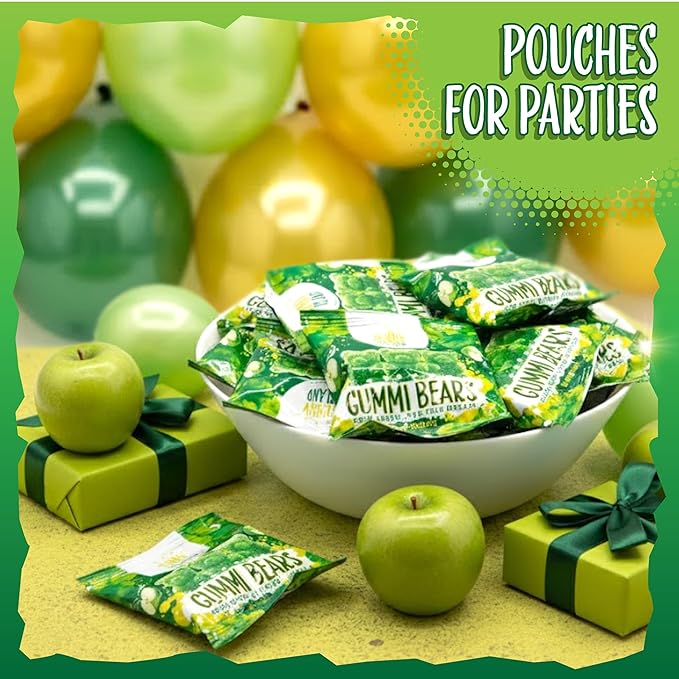 Green Apple Gummi Bears | 12 Packs of Sour Gummies | Dye Free Candy | Chewy Candy for Party Favors, Goodie Bags, Snacking and Gifting | Gelatin Free Treat