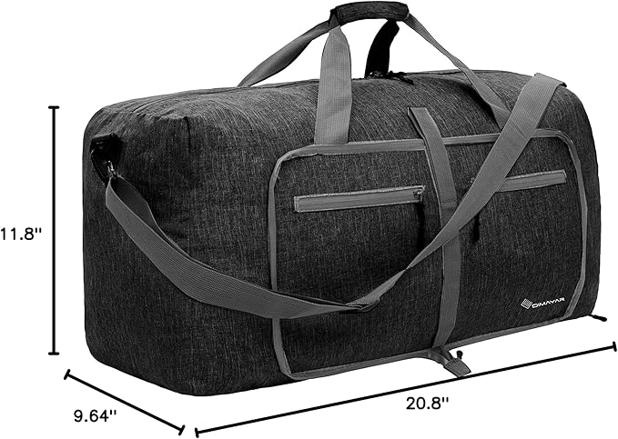 Dimayar 40L Travel Duffle Bag for Men Women - Foldable Duffel Bag with Shoes Compartment - Overnight Bags Waterproof & Tear Resistant(Black)