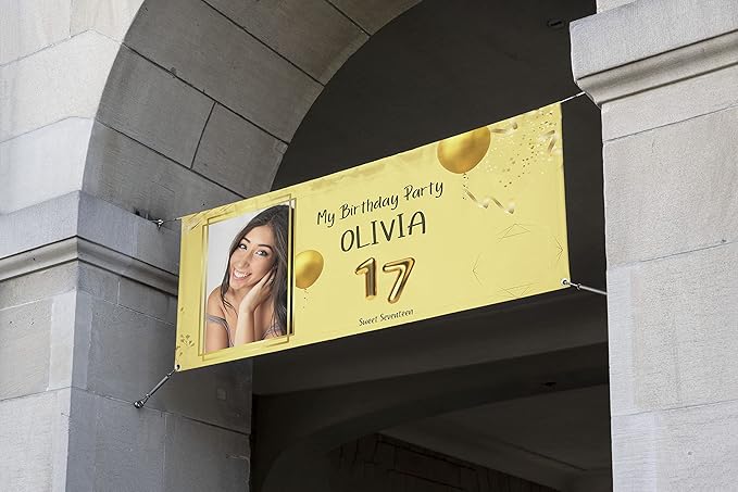 Custom Happy Birthday Vinyl Banner Sign, Personalized Party Backdrop, Gift, and Decoration - From NiceMemoryLLC. (Style-10)