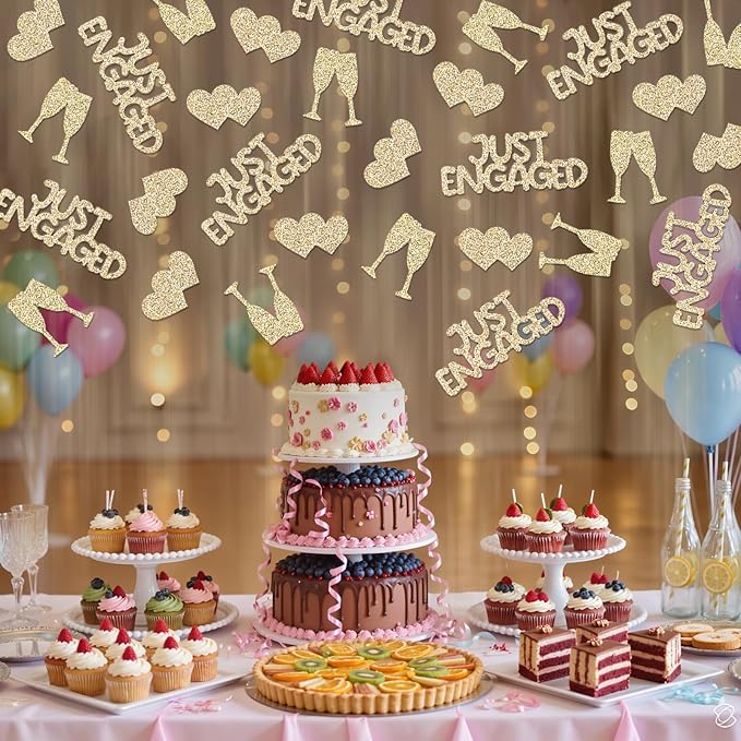 Champagne Gold Just Engaged Confetti for Engagement Party Decorations, Glitter Heart Table Confetti for Engaged Wedding Bachelorette Bridal Shower Party Decorations, 120pcs.