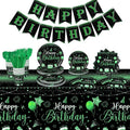 Vesici 171 Pcs Happy Birthday Party Supplies 24 Set Disposable Party Tableware include Plates Cups Napkins Cutlery and Banner Tablecloth Birthday Dinner Decorations for Men Woman(Black, Green)