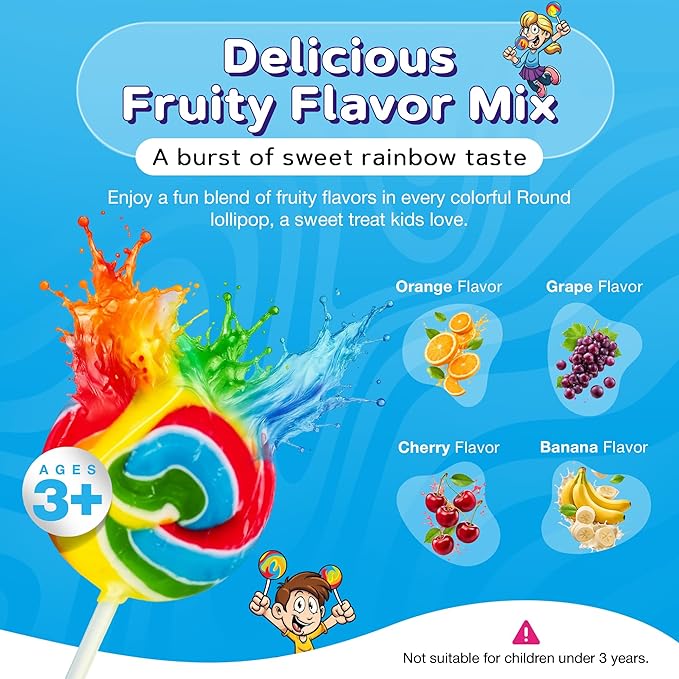 Rainbow Round Lollipops Swirl 18 PCS - Bulk Swirl Lollipops Candy Suckers Treats - Swirly Lolipops Candies for Birthdays Party Favors and Goodie Bags - Easter Basket Stuffers for Kids