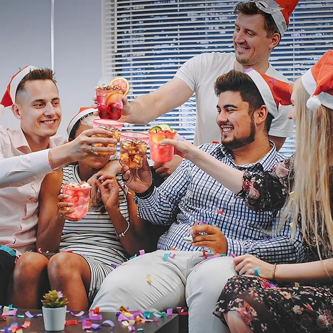 KesaPlan 50 Pcs Red Clear Plastic Cups for Party, 12 oz Disposable Stemless Wine Glasses, Cute Round Bottom Plastic Cocktail Cups for Christmas Valentine's Day Mother's Day Birthday Wedding Party