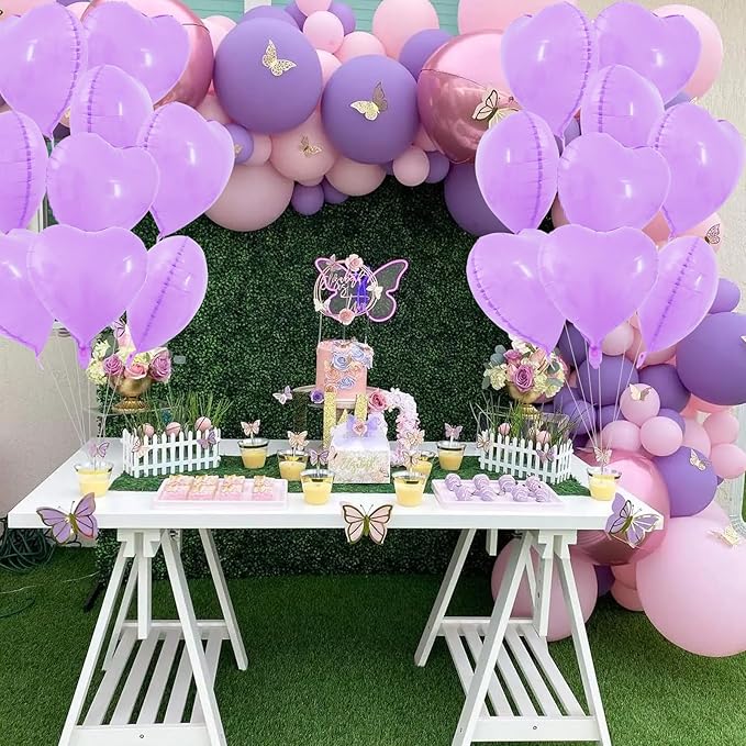 TONIFUL 30Pcs 18 Inch Pastel Purple Balloons Purple Heart Shape Foil Mylar Banners Decoration for Birthday Valentine's Day Wedding Bridal Shower Anniversary Engagement Party Supplies
